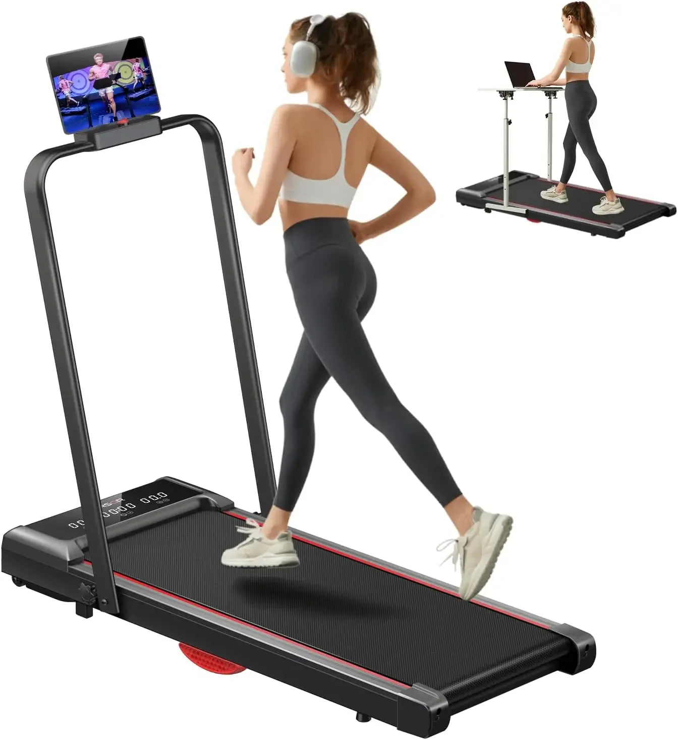 Regular/Slope Model Under Desk Treadmill 2-in-1 Portable Folding Treadmill with Stand,Remote Control for Remote Adjustment,Wheels for Easy Mobility,Suitable for Home and Office Use