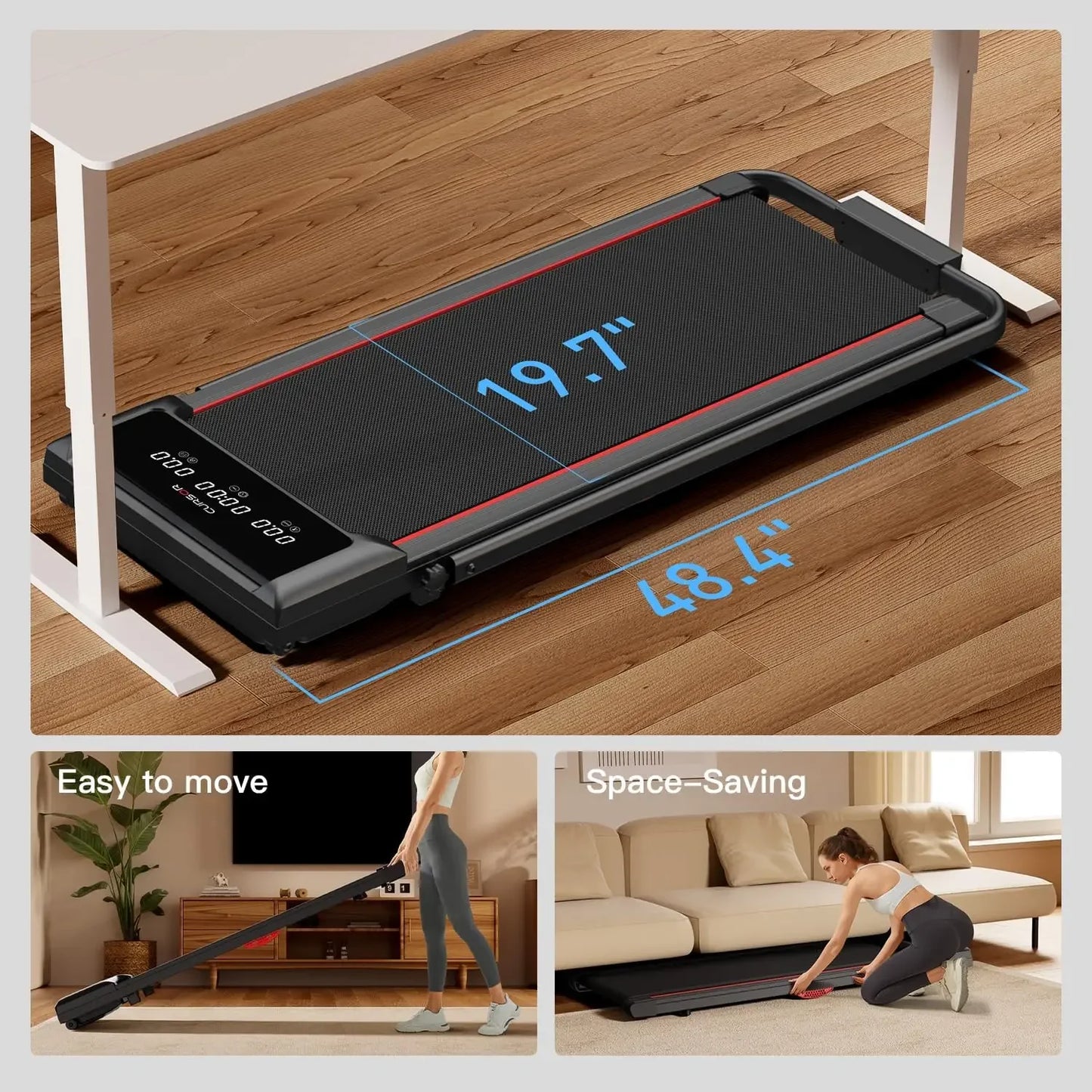 Regular/Slope Model Under Desk Treadmill 2-in-1 Portable Folding Treadmill with Stand,Remote Control for Remote Adjustment,Wheels for Easy Mobility,Suitable for Home and Office Use